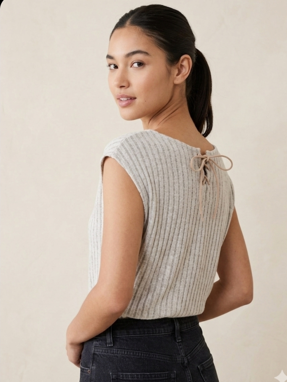 Ribbed Tie-Back Sleeveless Tank - Light Gray